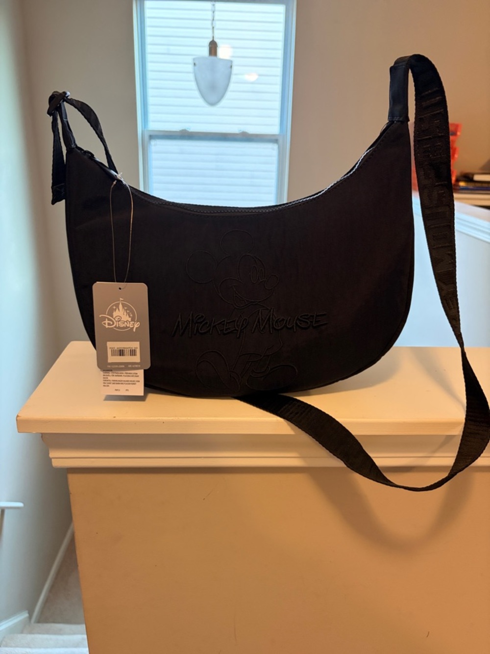 Disney Black Mickey Mouse Crescent Shoulder Bag with Embossed Logo